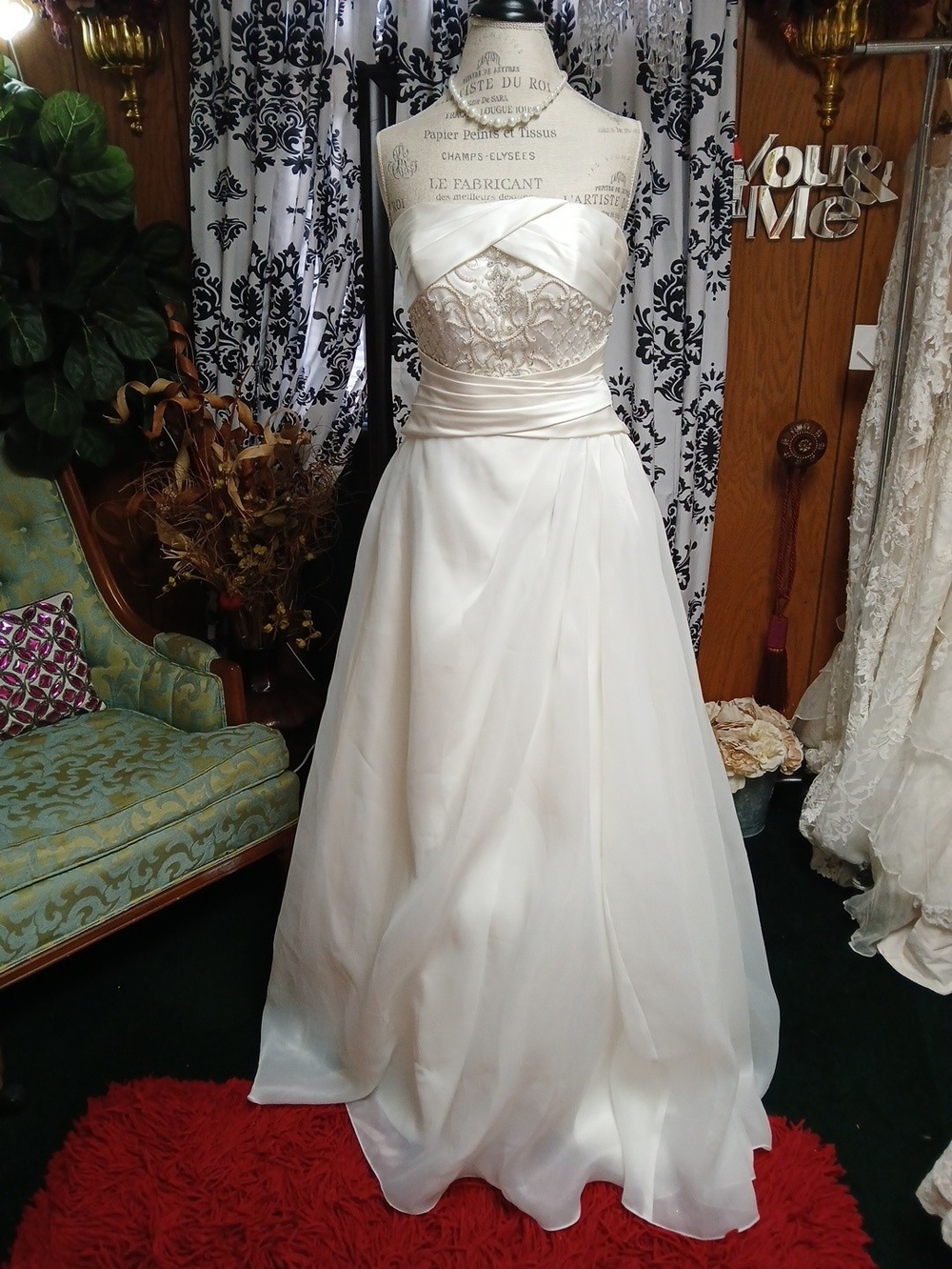 Strapless Ivory Lace Bodice A-Line Wedding Dress